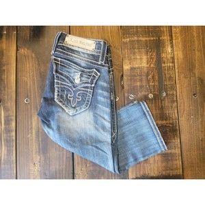 Rock Revival Womens Christina Cropped Jeans Size 27 (28x17) Low Rise Button Flap